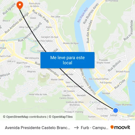 Avenida Presidente Castelo Branco, 504 to Furb - Campus 1 map