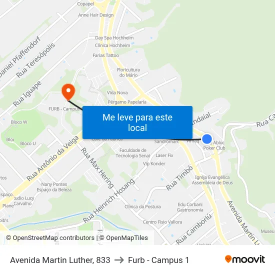 Avenida Martin Luther, 833 to Furb - Campus 1 map