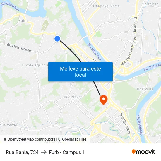 Rua Bahia, 724 to Furb - Campus 1 map