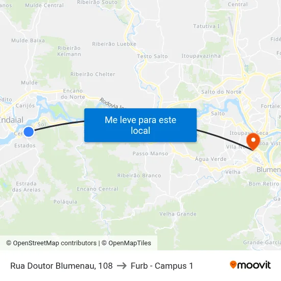 Rua Doutor Blumenau, 108 to Furb - Campus 1 map
