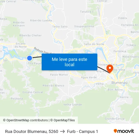 Rua Doutor Blumenau, 5260 to Furb - Campus 1 map