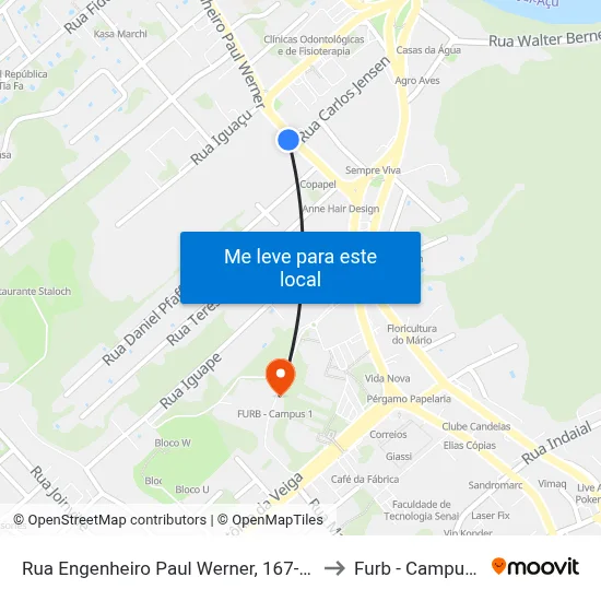 Rua Engenheiro Paul Werner, 167-271 to Furb - Campus 1 map