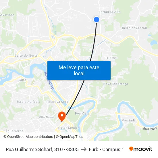 Rua Guilherme Scharf, 3107-3305 to Furb - Campus 1 map