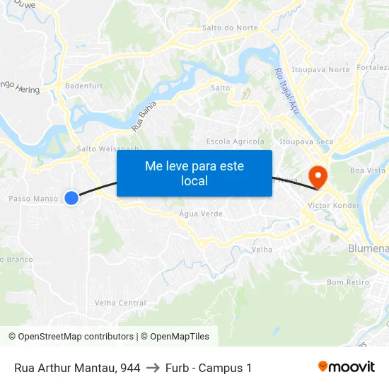 Rua Arthur Mantau, 944 to Furb - Campus 1 map
