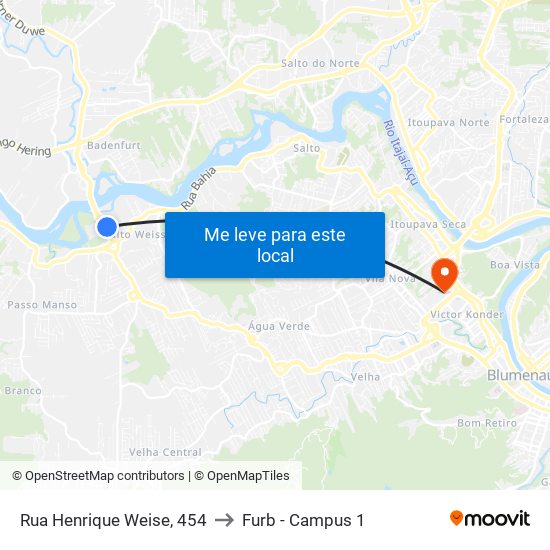 Rua Henrique Weise, 454 to Furb - Campus 1 map