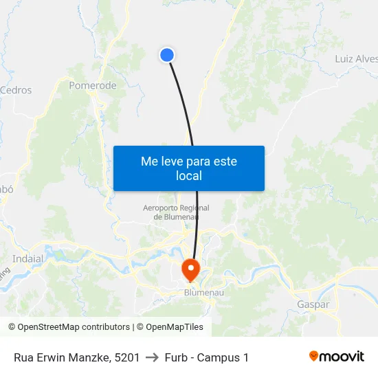 Rua Erwin Manzke, 5201 to Furb - Campus 1 map