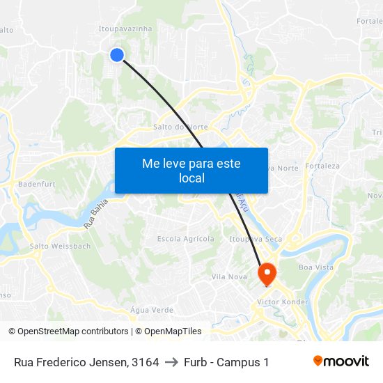 Rua Frederico Jensen, 3164 to Furb - Campus 1 map