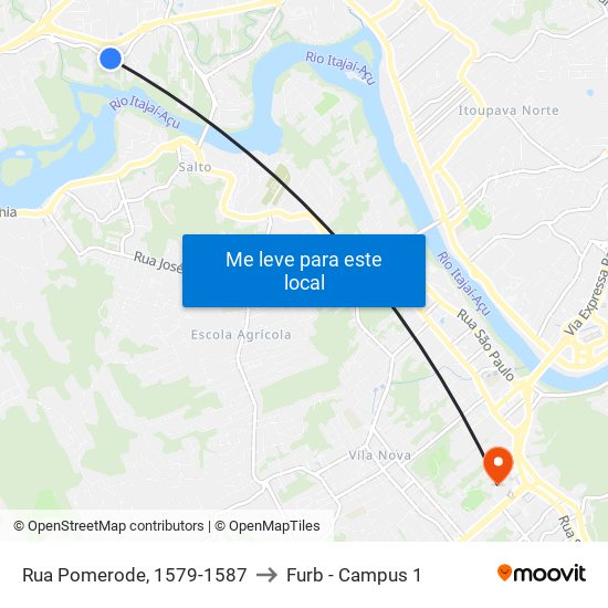 Rua Pomerode, 1579-1587 to Furb - Campus 1 map