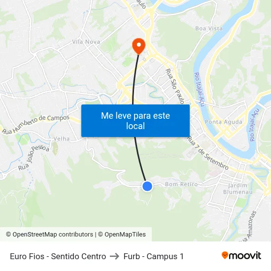 Euro Fios - Sentido Centro to Furb - Campus 1 map