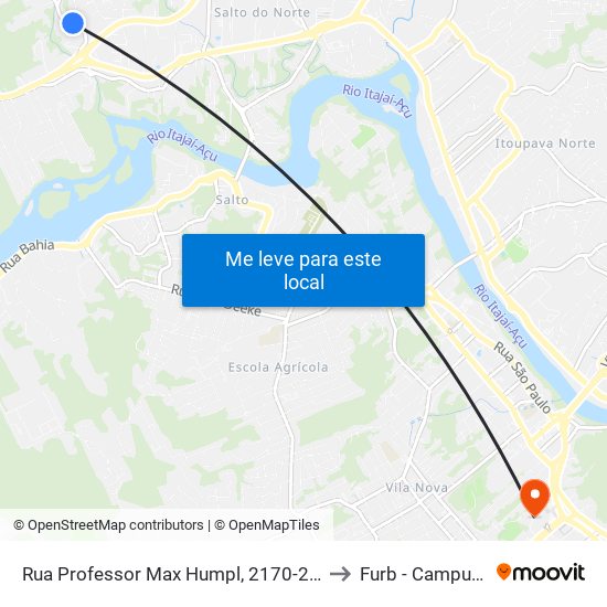 Rua Professor Max Humpl, 2170-2320 to Furb - Campus 1 map