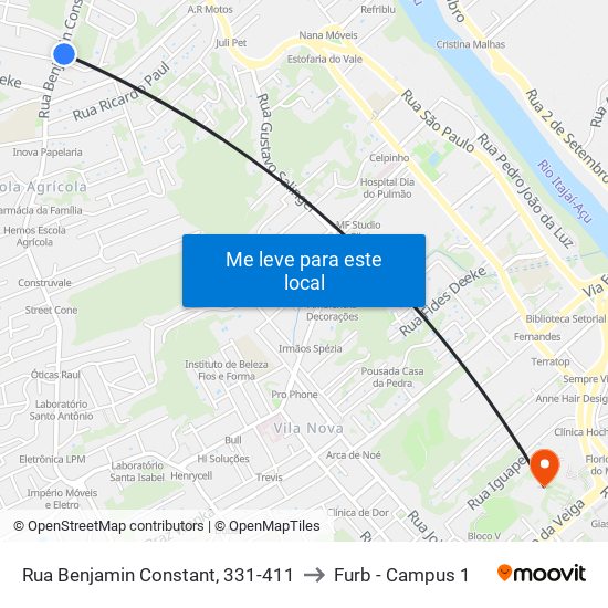 Rua Benjamin Constant, 331-411 to Furb - Campus 1 map