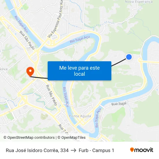 Rua José Isidoro Corrêa, 334 to Furb - Campus 1 map