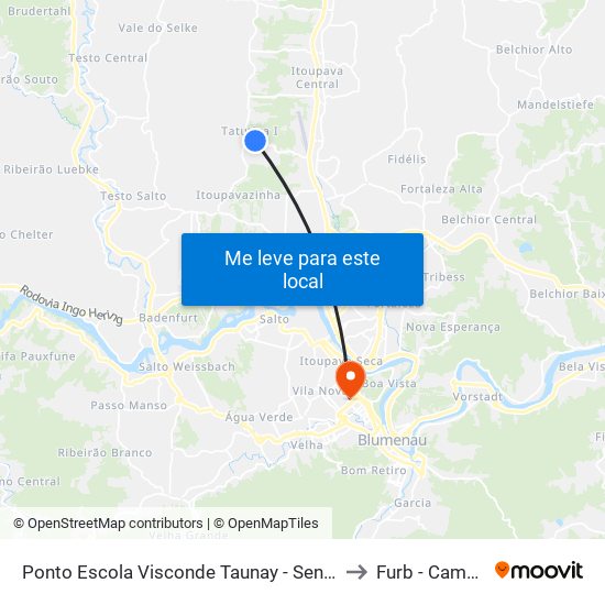 Ponto Escola Visconde Taunay - Sentido Bairro to Furb - Campus 1 map