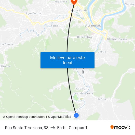 Rua Santa Terezinha, 33 to Furb - Campus 1 map