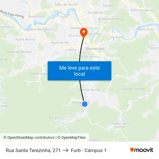 Rua Santa Terezinha, 271 to Furb - Campus 1 map