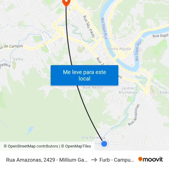 Rua Amazonas, 2429 - Millium Garcia to Furb - Campus 1 map