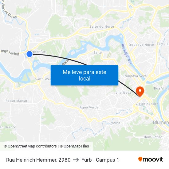 Rua Heinrich Hemmer, 2980 to Furb - Campus 1 map