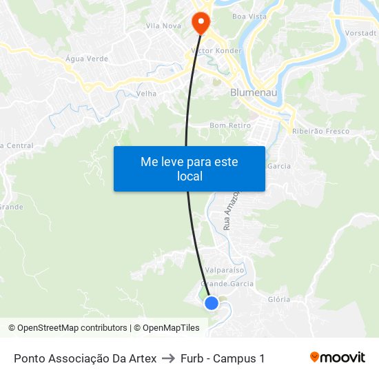 Ponto Associação Da Artex to Furb - Campus 1 map