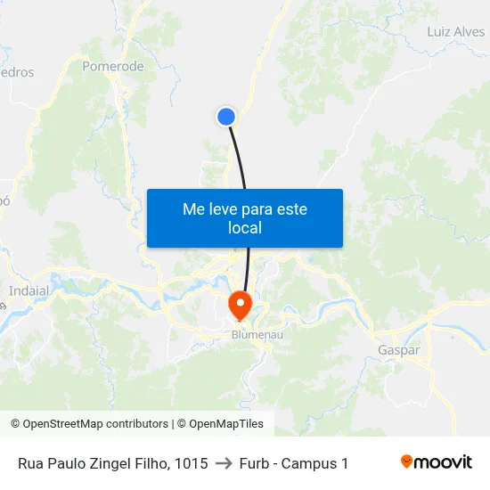 Rua Paulo Zingel Filho, 1015 to Furb - Campus 1 map