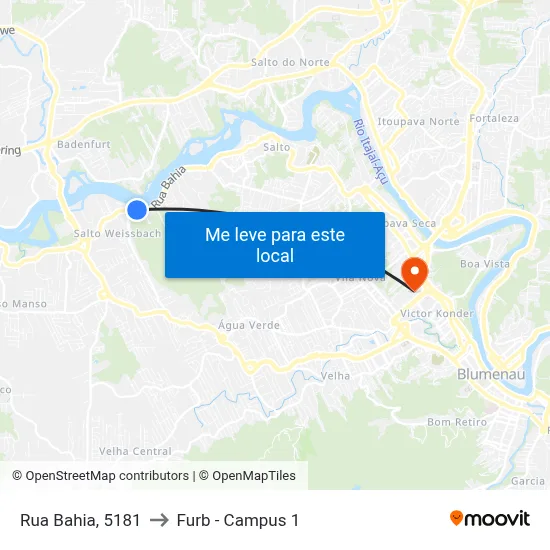 Rua Bahia, 5181 to Furb - Campus 1 map