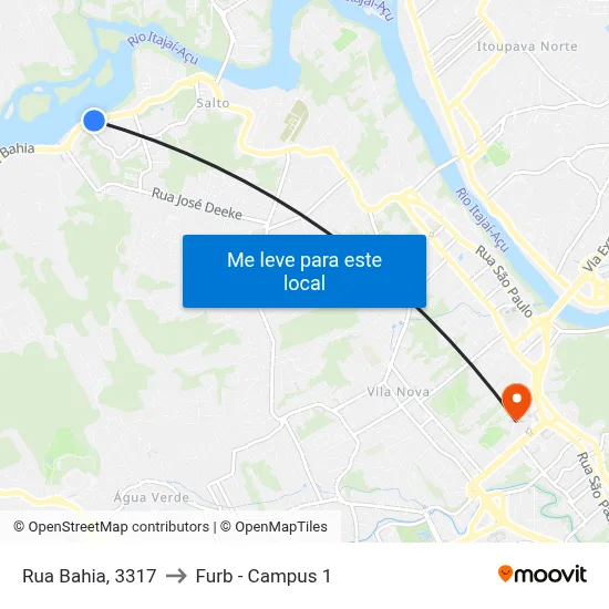 Rua Bahia, 3317 to Furb - Campus 1 map