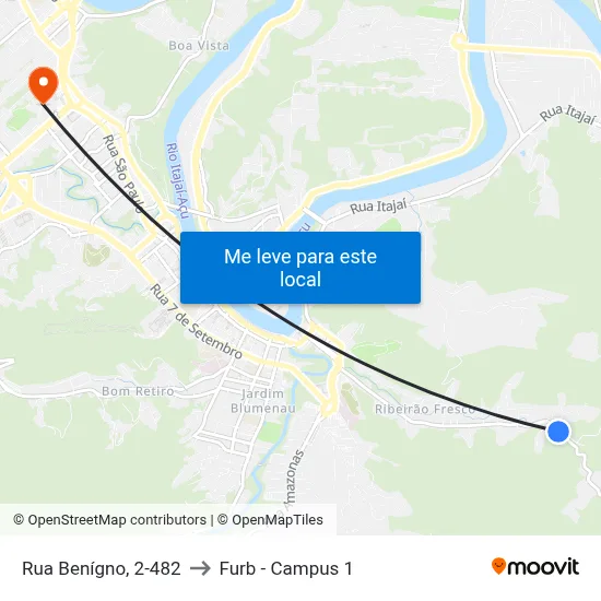 Rua Benígno, 2-482 to Furb - Campus 1 map