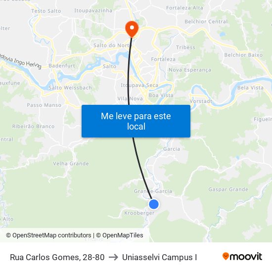 Rua Carlos Gomes, 28-80 to Uniasselvi Campus I map