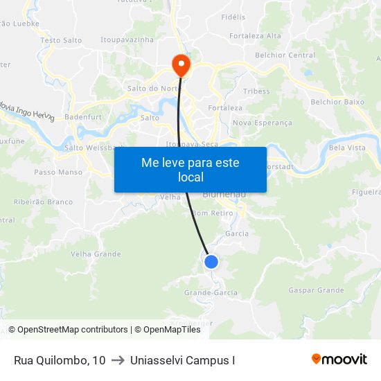 Rua Quilombo, 10 to Uniasselvi Campus I map