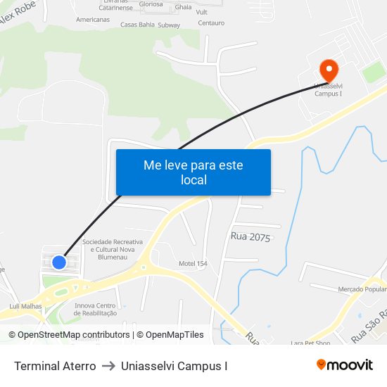 Terminal Aterro to Uniasselvi Campus I map