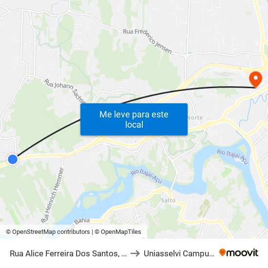 Rua Alice Ferreira Dos Santos, 61 to Uniasselvi Campus I map