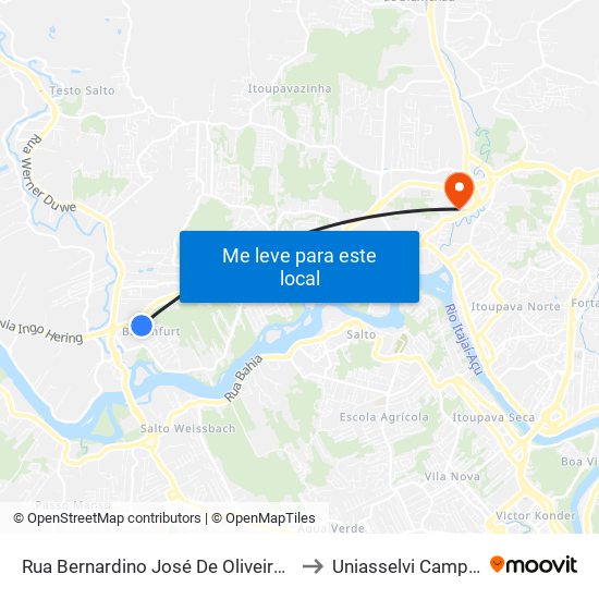 Rua Bernardino José De Oliveira, 115 to Uniasselvi Campus I map
