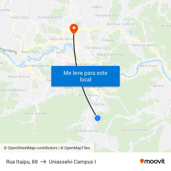 Rua Itaipu, 88 to Uniasselvi Campus I map