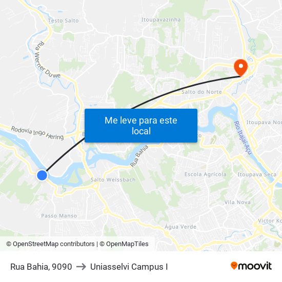 Rua Bahia, 9090 to Uniasselvi Campus I map