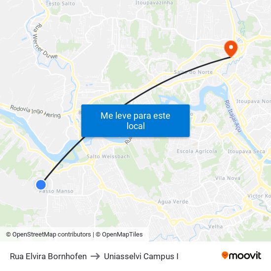 Rua Elvira Bornhofen to Uniasselvi Campus I map