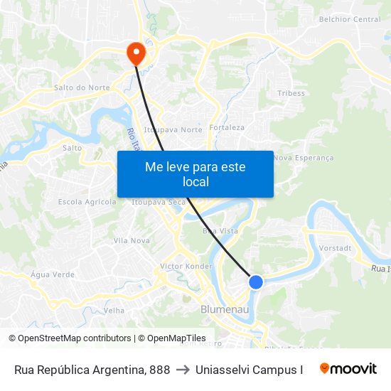 Rua República Argentina, 888 to Uniasselvi Campus I map