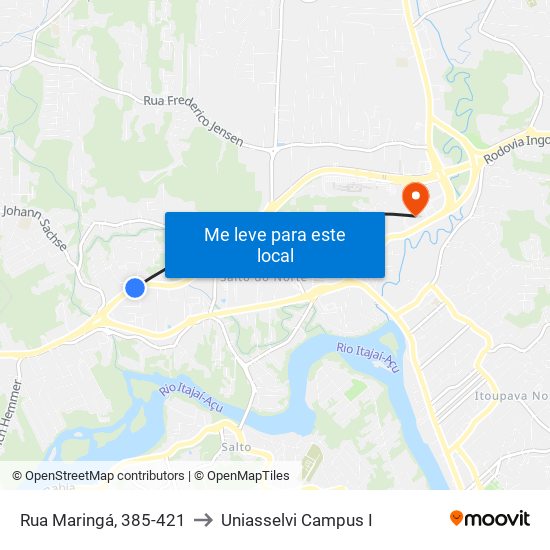 Rua Maringá, 385-421 to Uniasselvi Campus I map