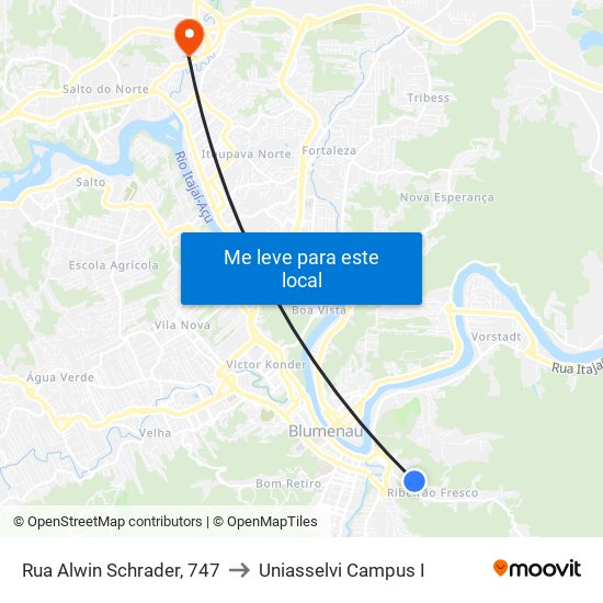 Rua Alwin Schrader, 747 to Uniasselvi Campus I map