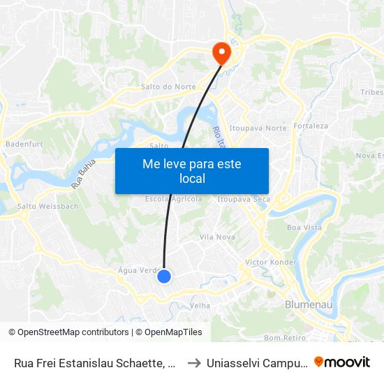 Rua Frei Estanislau Schaette, 901 to Uniasselvi Campus I map