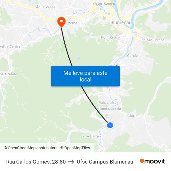 Rua Carlos Gomes, 28-80 to Ufsc Campus Blumenau map