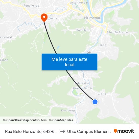 Rua Belo Horizonte, 643-669 to Ufsc Campus Blumenau map