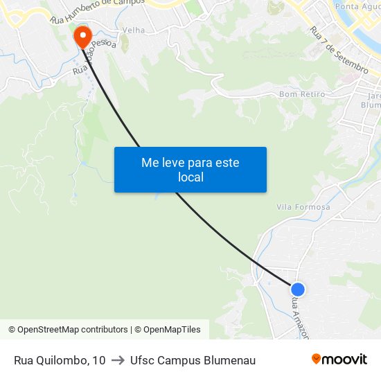 Rua Quilombo, 10 to Ufsc Campus Blumenau map