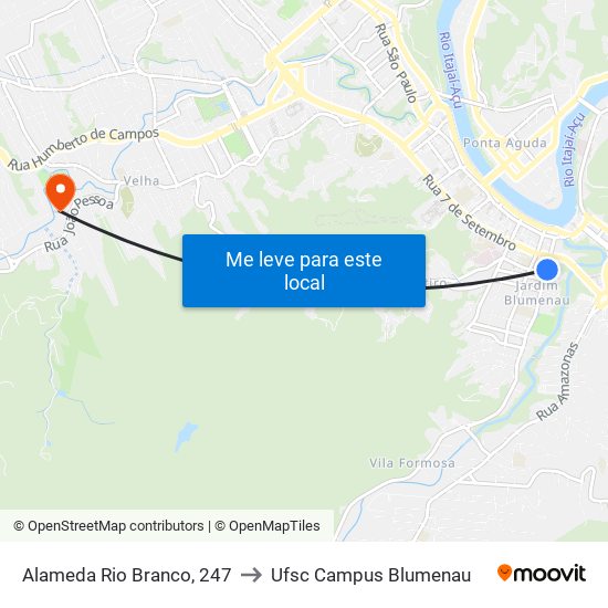 Alameda Rio Branco, 247 to Ufsc Campus Blumenau map