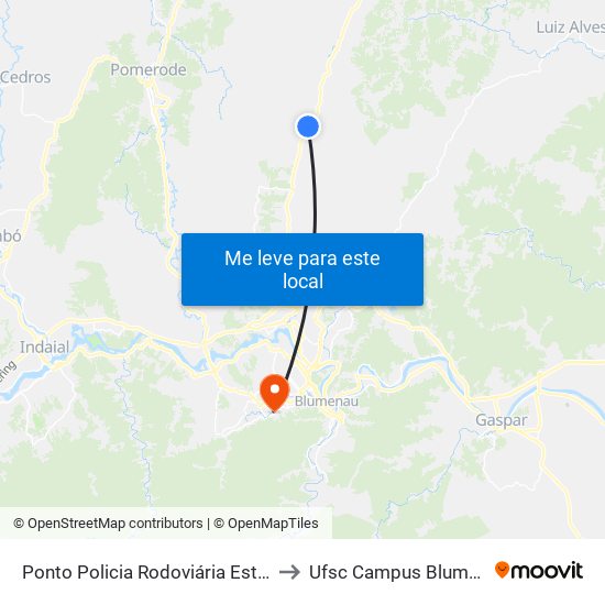 Ponto Policia Rodoviária Estadual to Ufsc Campus Blumenau map