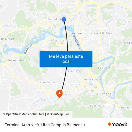 Terminal Aterro to Ufsc Campus Blumenau map