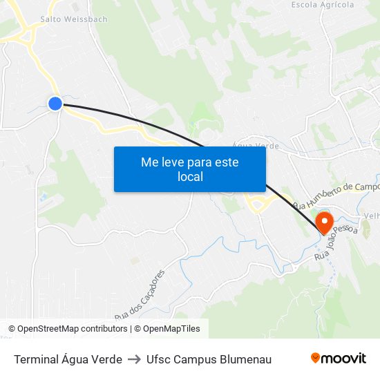 Terminal Água Verde to Ufsc Campus Blumenau map