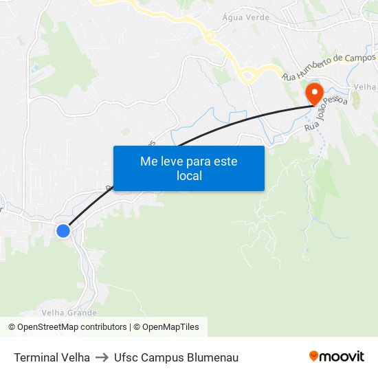 Terminal Velha to Ufsc Campus Blumenau map