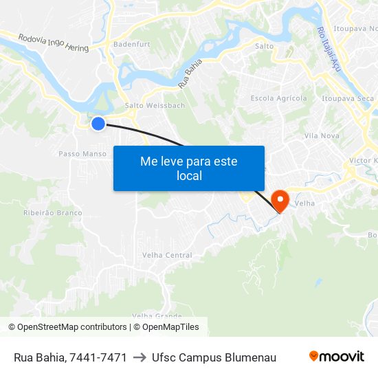 Rua Bahia, 7441-7471 to Ufsc Campus Blumenau map