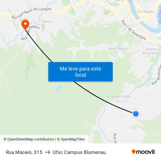 Rua Maceió, 315 to Ufsc Campus Blumenau map