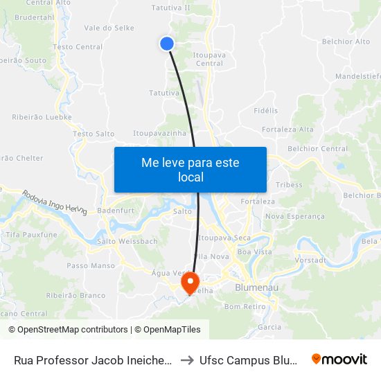 Rua Professor Jacob Ineichen, 5548 to Ufsc Campus Blumenau map