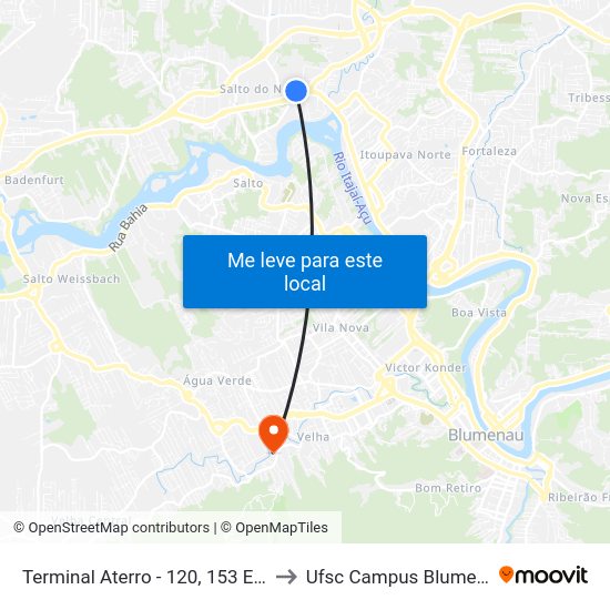 Terminal Aterro - 120, 153 E 158 to Ufsc Campus Blumenau map